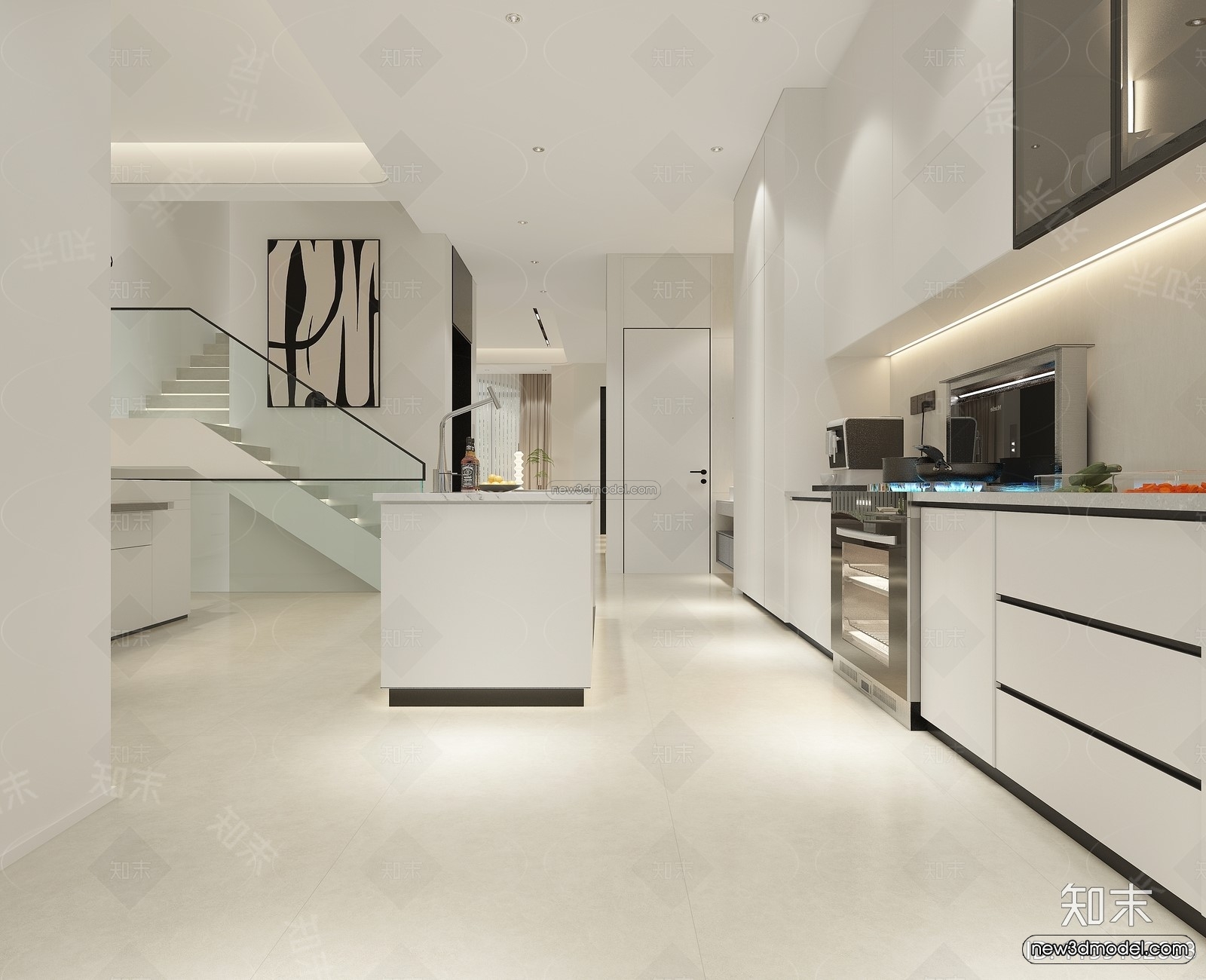 Black – White – Gray Colors Interior 3D Blocks – Living Room 3D Scene – 045 – VRAY - thumbnail 2