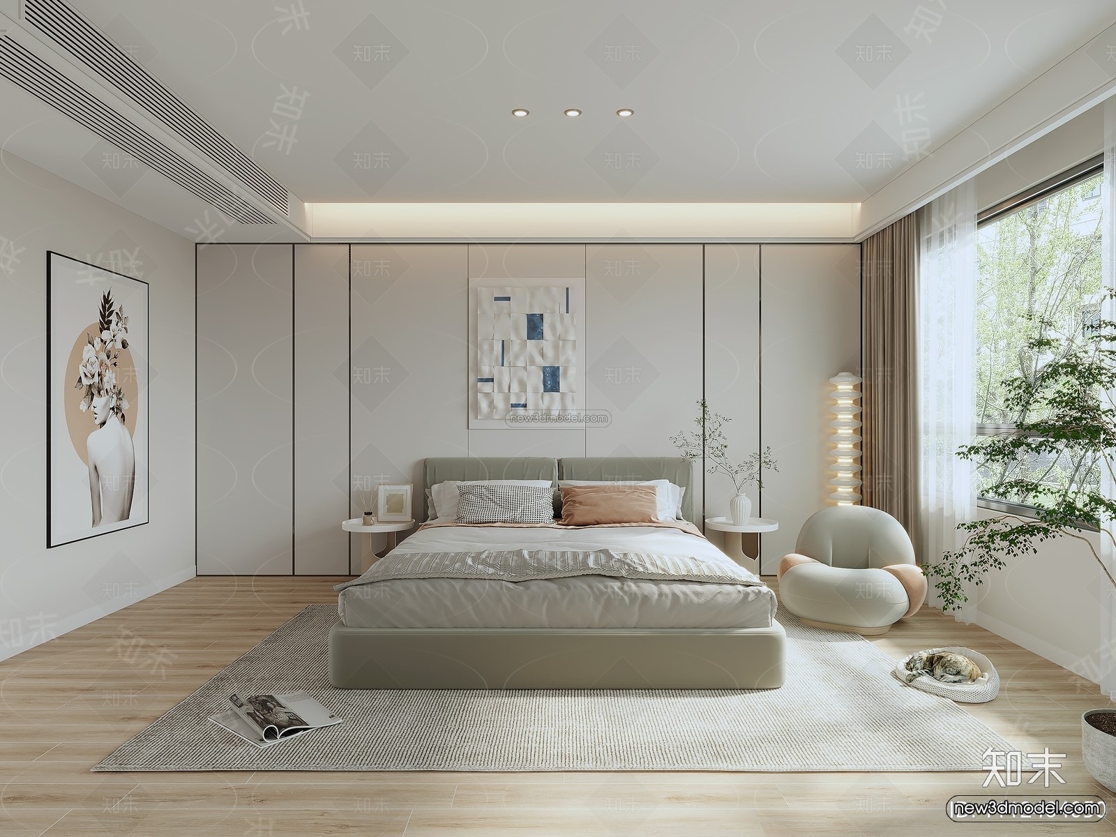 Cream Style Interior 3D Blocks – Living Room 3D Model – 089 – CORONA - thumbnail 3