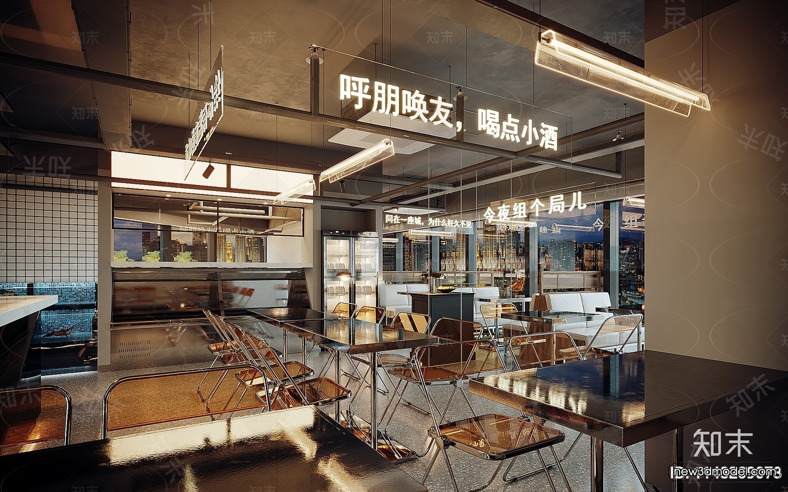 Modern Style Interior 3D Blocks and 3D Models – Seafood Restaurant 3D Scene – 1012 – CORONA - thumbnail 3