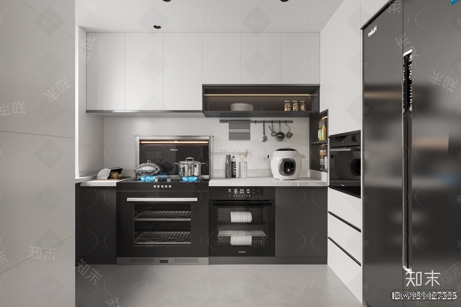 Black – White – Gray Colors Interior 3D Blocks – Living Room 3D Scene – 047 – VRAY - thumbnail 3