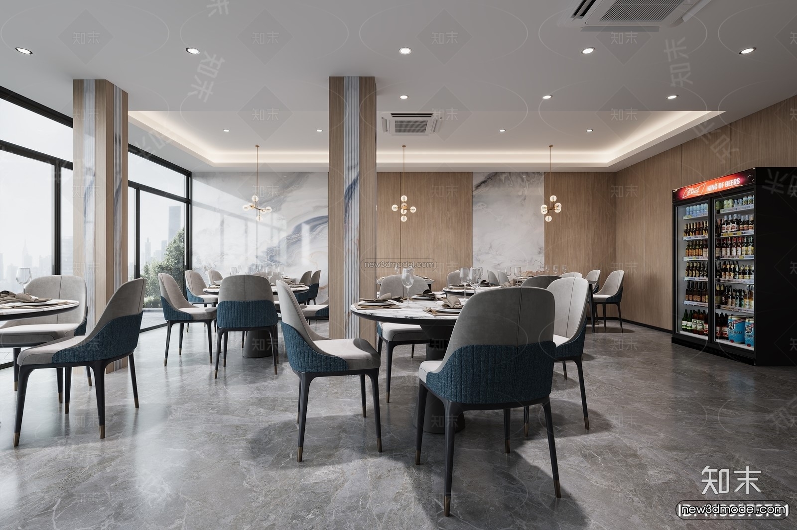 Modern Style Interior 3D Blocks and 3D Models – Seafood Restaurant 3D Scene – 1013 – CORONA - thumbnail 4