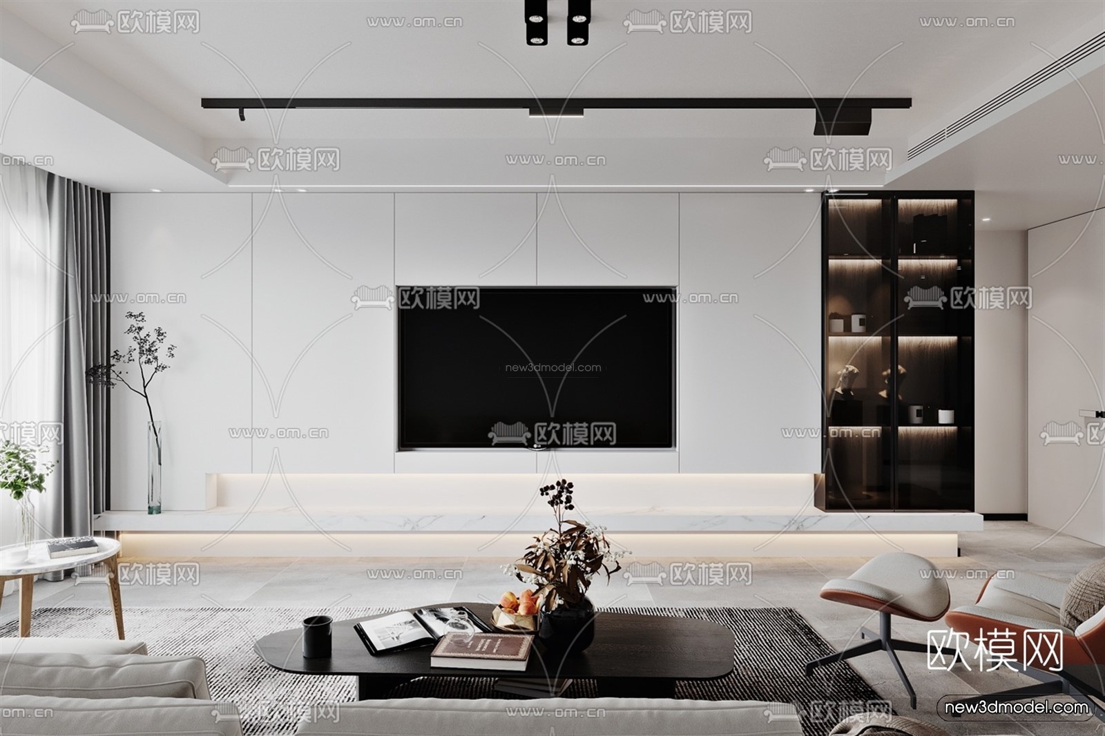 Minimalist Style Interior 3D Blocks – Living Room 3D Model – 003 – VRAY - thumbnail 3