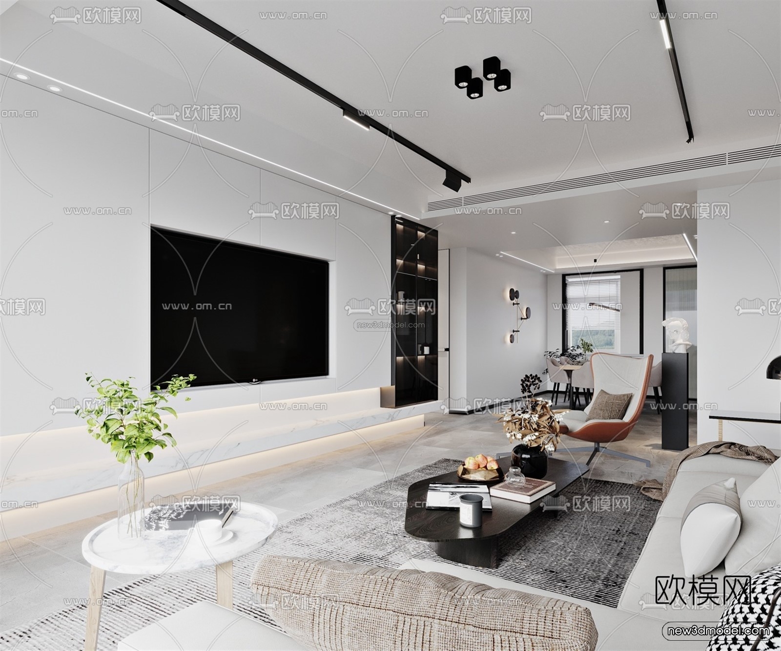 Minimalist Style Interior 3D Blocks – Living Room 3D Model – 003 – VRAY - thumbnail 2