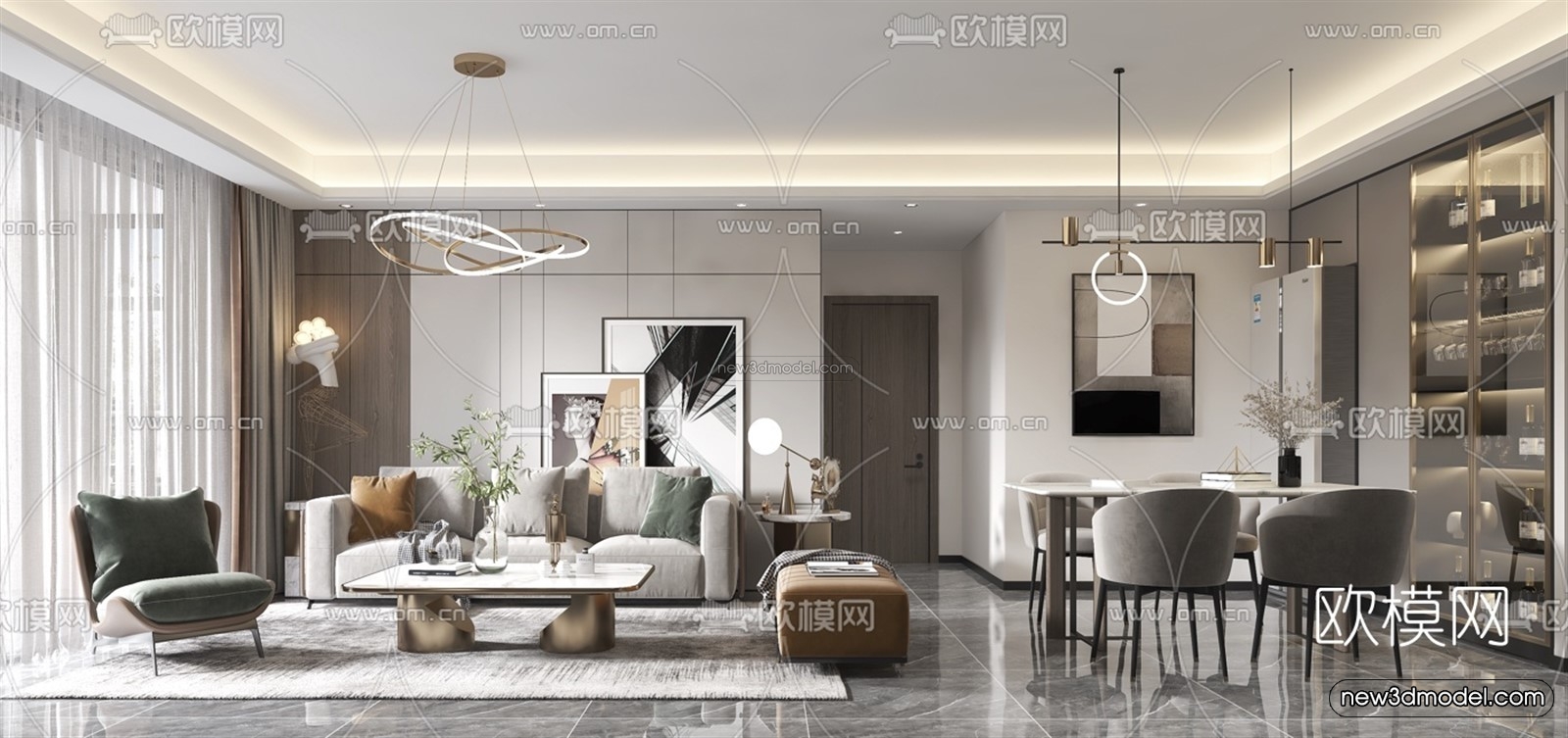 Luxury Style Interior 3D Blocks – Living Room 3D Model – 001 – VRAY - thumbnail 2