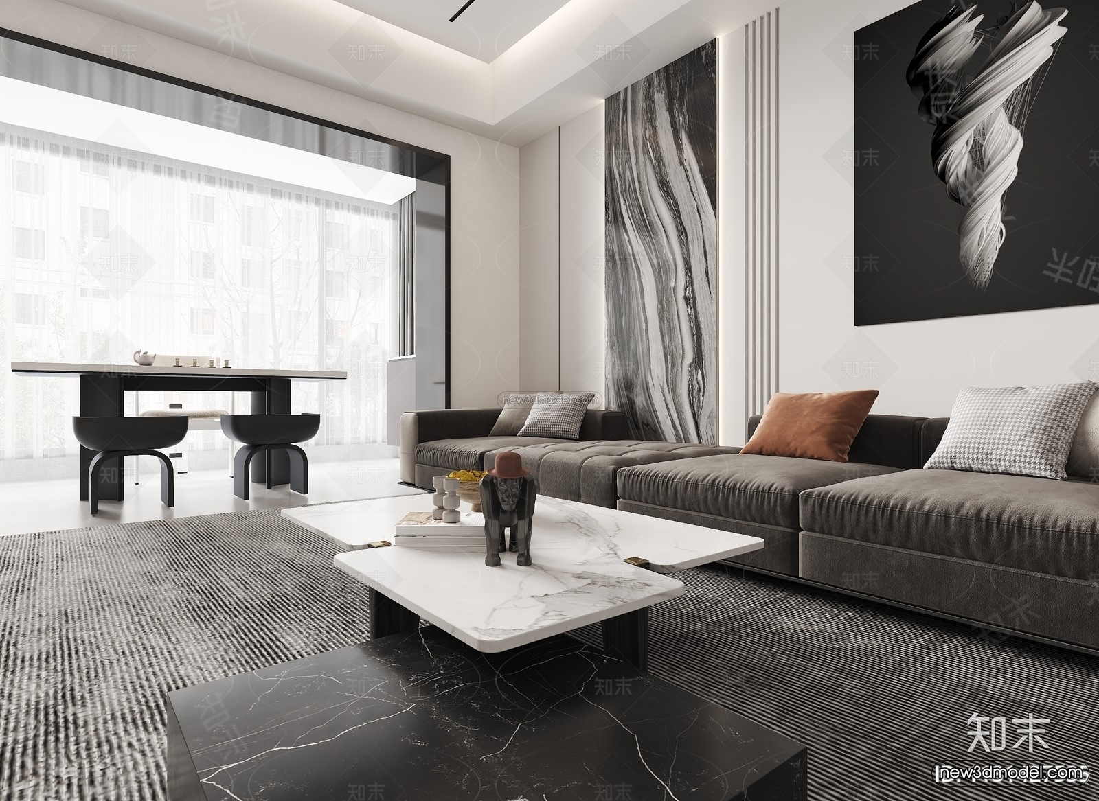 Black – White – Gray Colors Interior 3D Blocks – Living Room 3D Scene – 047 – VRAY - thumbnail 2