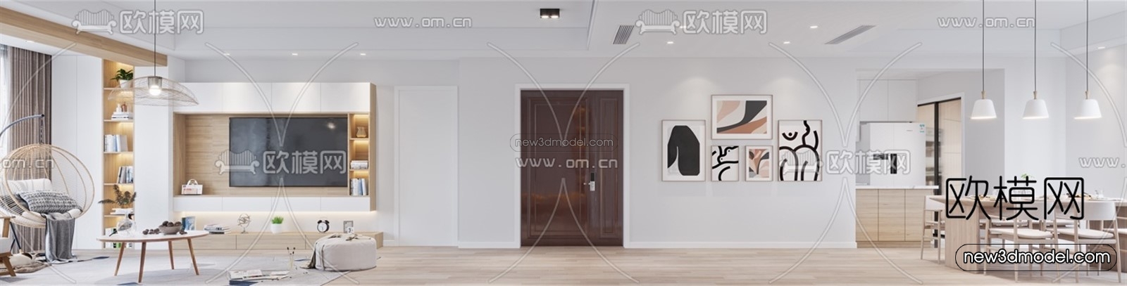 Minimalist Style Interior 3D Blocks – Living Room 3D Model – 004 – VRAY - thumbnail 3