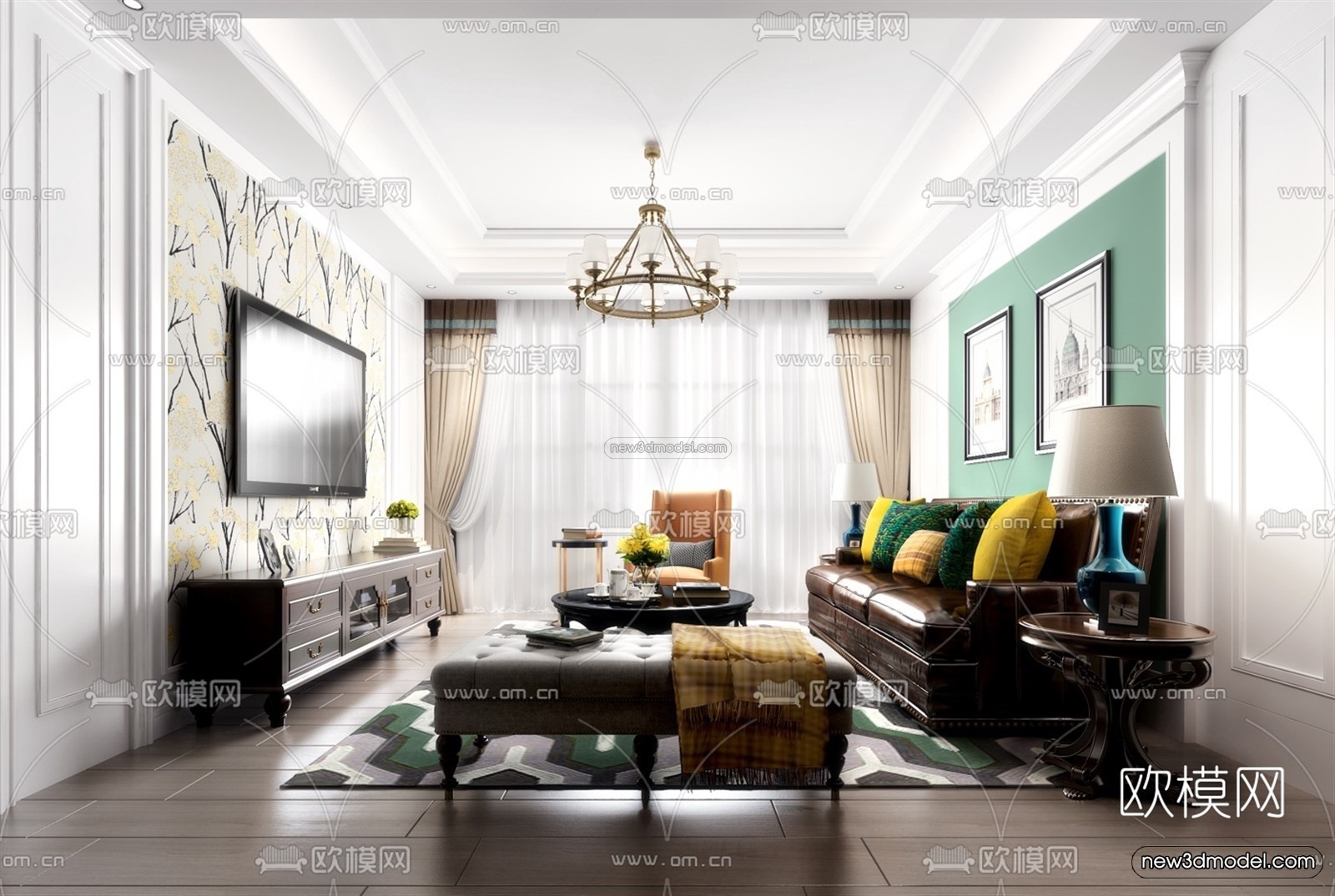 Europe Style Interior 3D Blocks – Living Room 3D Model – 025 – VRAY - thumbnail 3