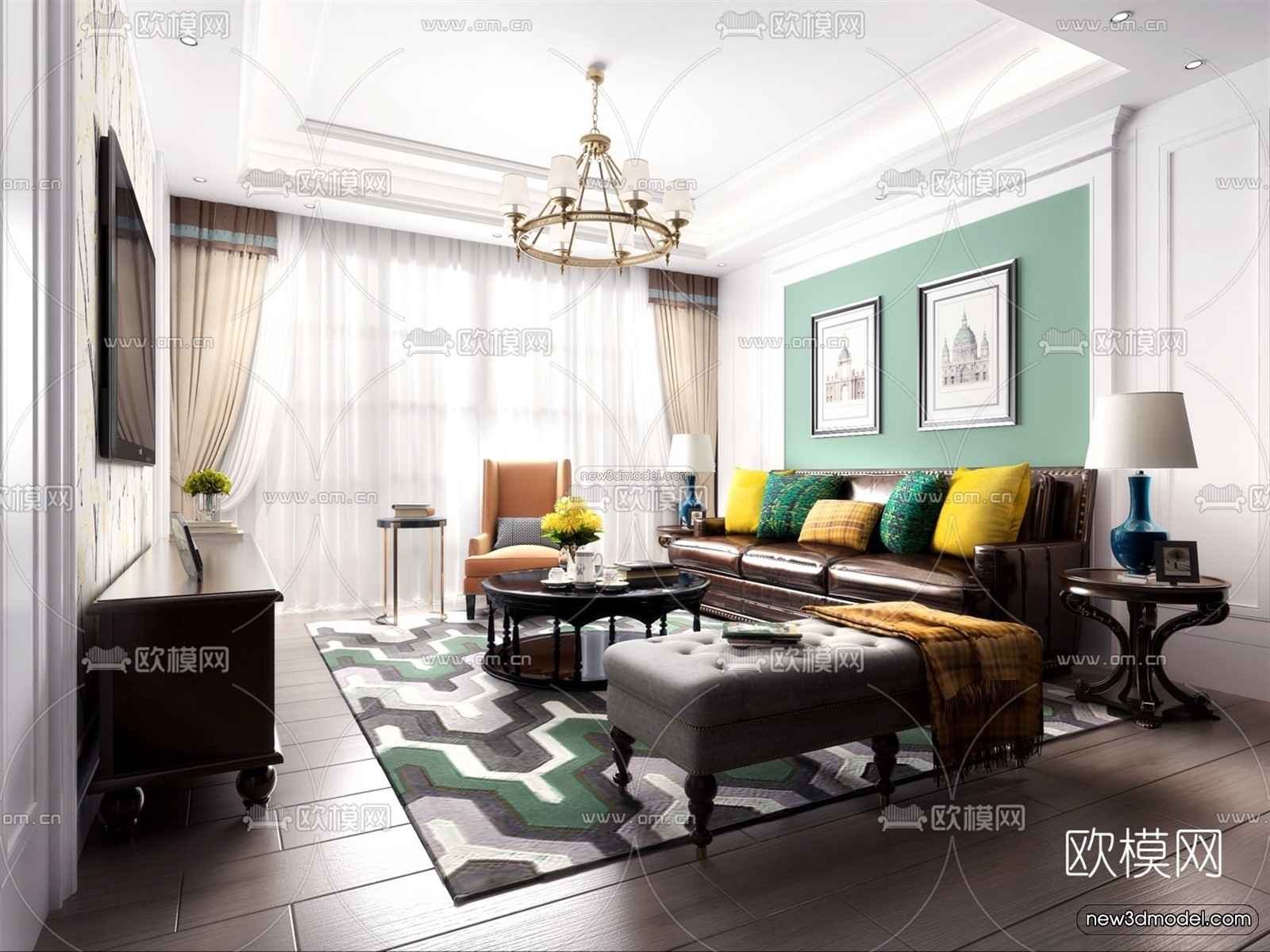Europe Style Interior 3D Blocks – Living Room 3D Model – 025 – VRAY - thumbnail 2