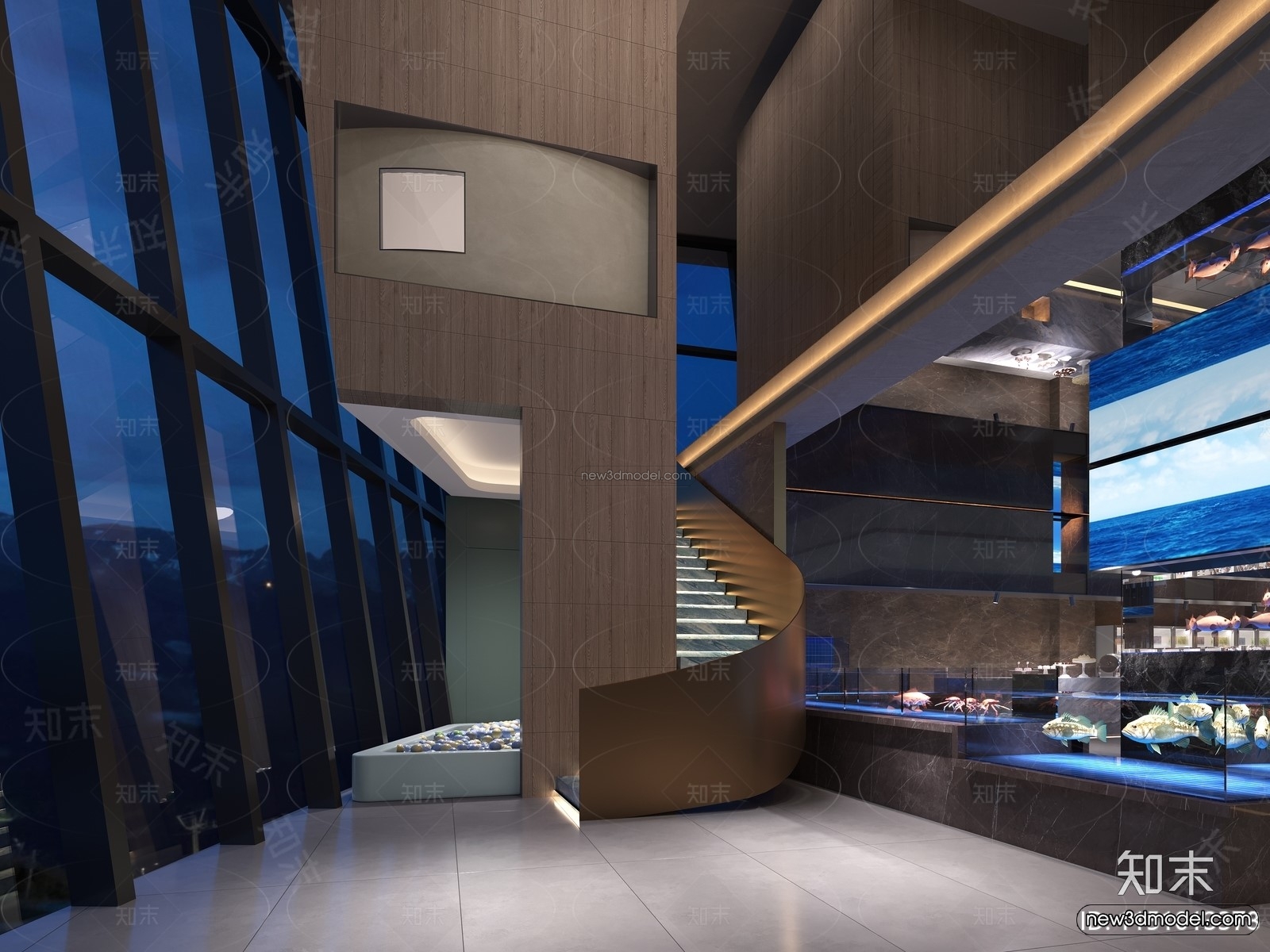 Modern Style Interior 3D Blocks and 3D Models – Seafood Restaurant 3D Scene – 1017 – CORONA - thumbnail 3
