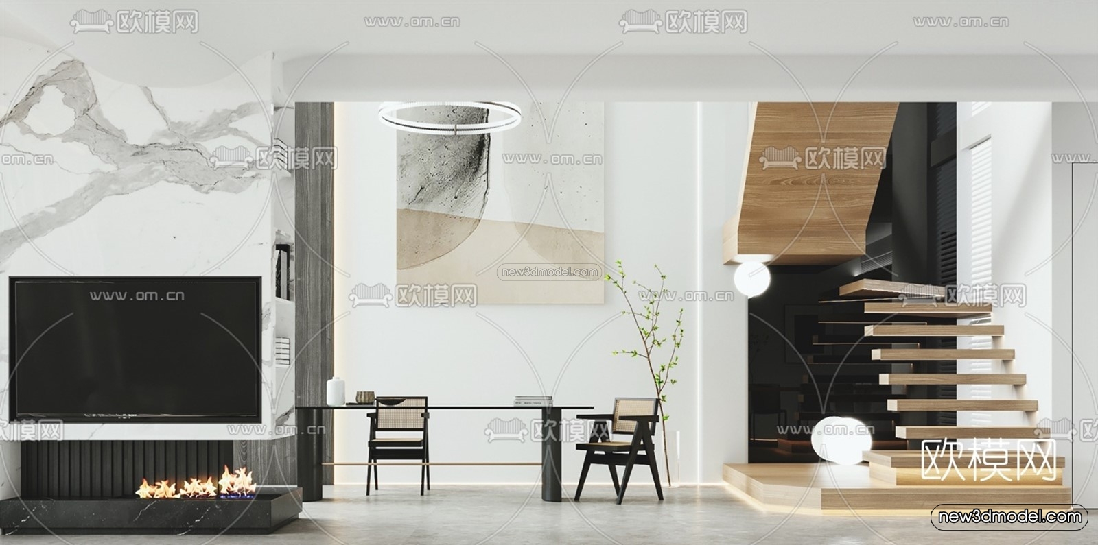 Minimalist Style Interior 3D Blocks – Living Room 3D Model – 005 – VRAY - thumbnail 3