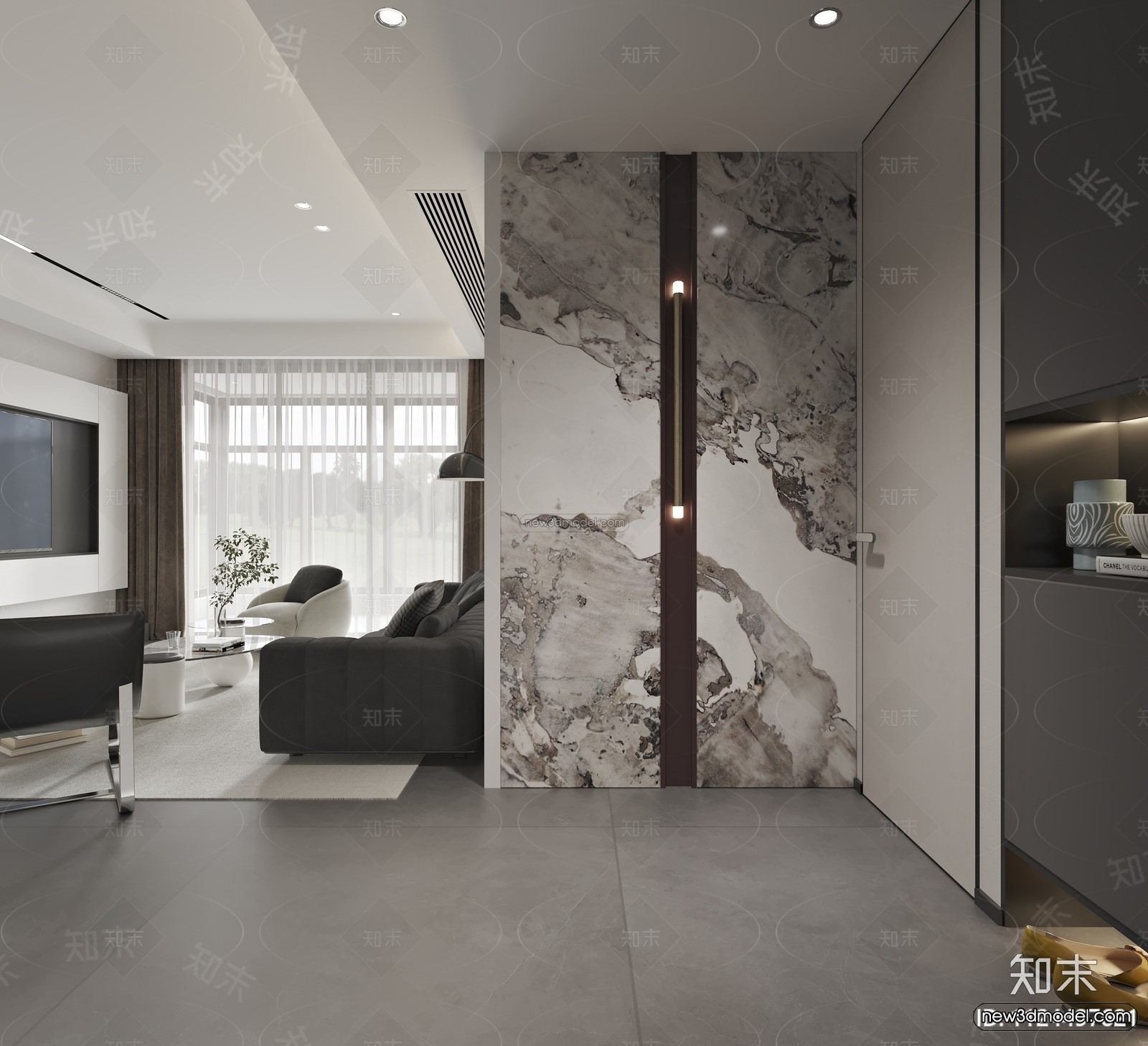 Black – White – Gray Colors Interior 3D Blocks – Living Room 3D Scene – 050 – CORONA - thumbnail 2