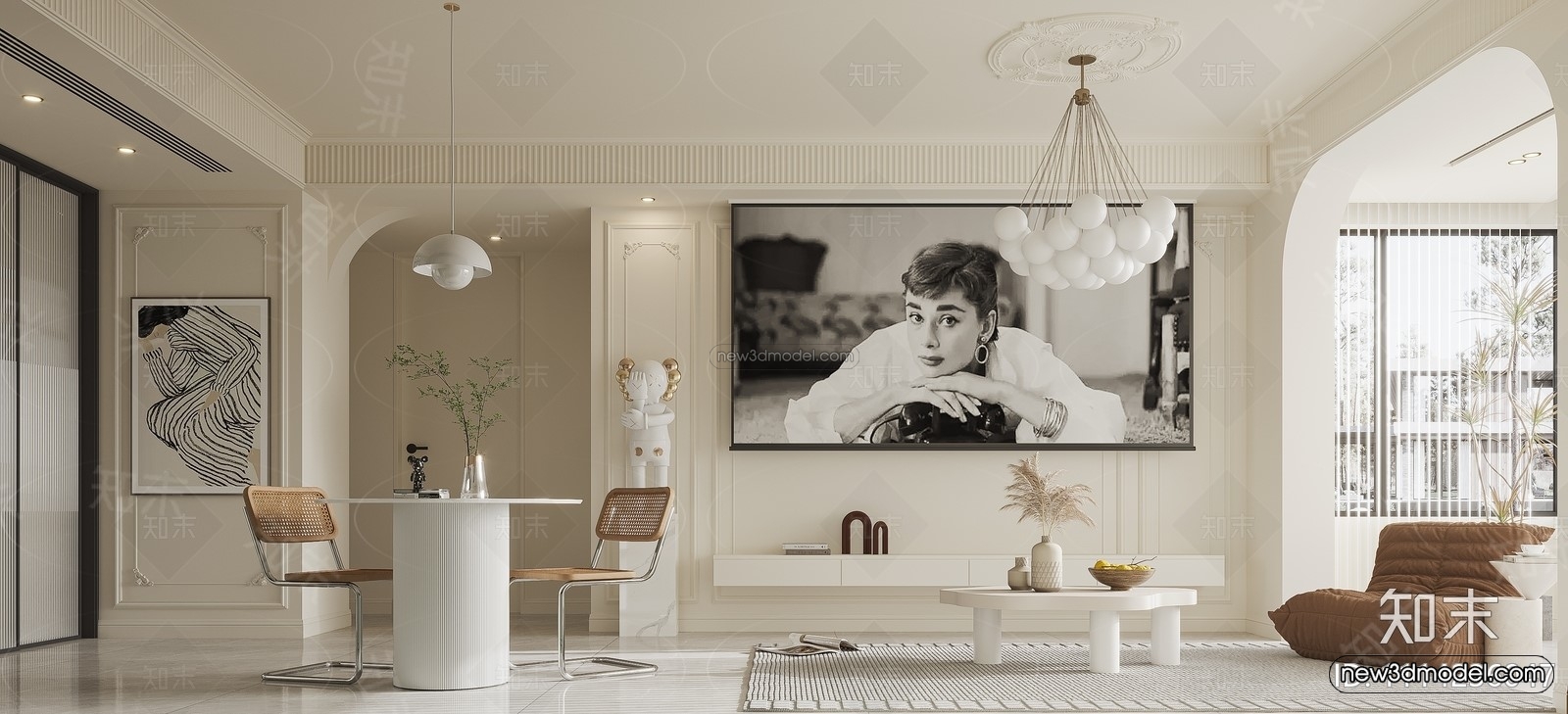Cream Style Interior 3D Blocks – Living Room 3D Model – 092 – VRAY - thumbnail 2