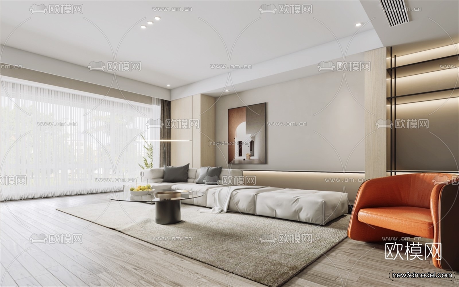 Minimalist Style Interior 3D Blocks – Living Room 3D Model – 006 – VRAY - thumbnail 2