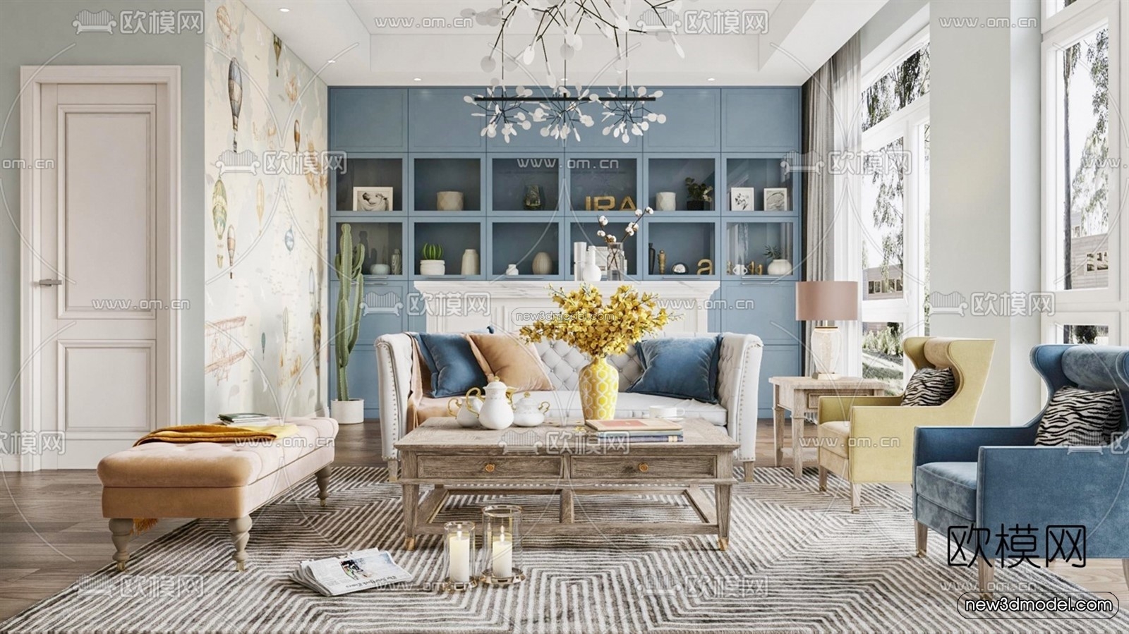 Europe Style Interior 3D Blocks – Living Room 3D Model – 026 – VRAY - thumbnail 4