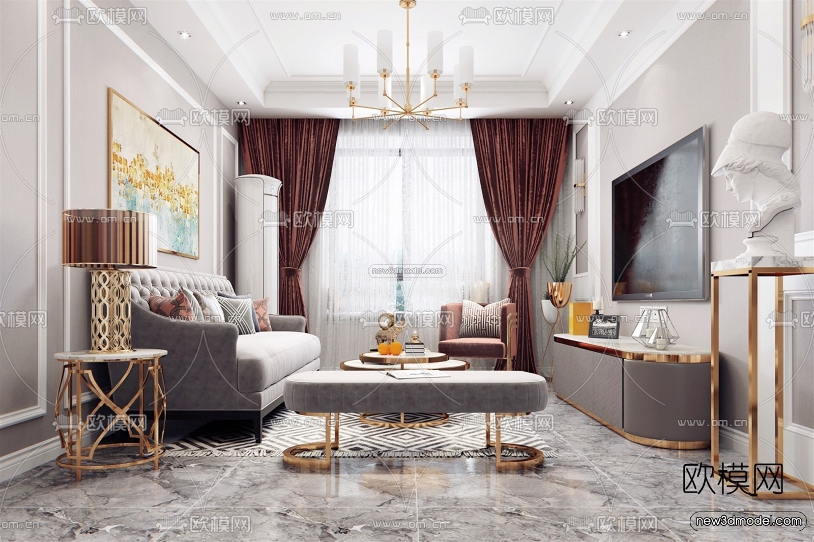 Europe Style Interior 3D Blocks – Living Room 3D Model – 027 – VRAY - thumbnail 4