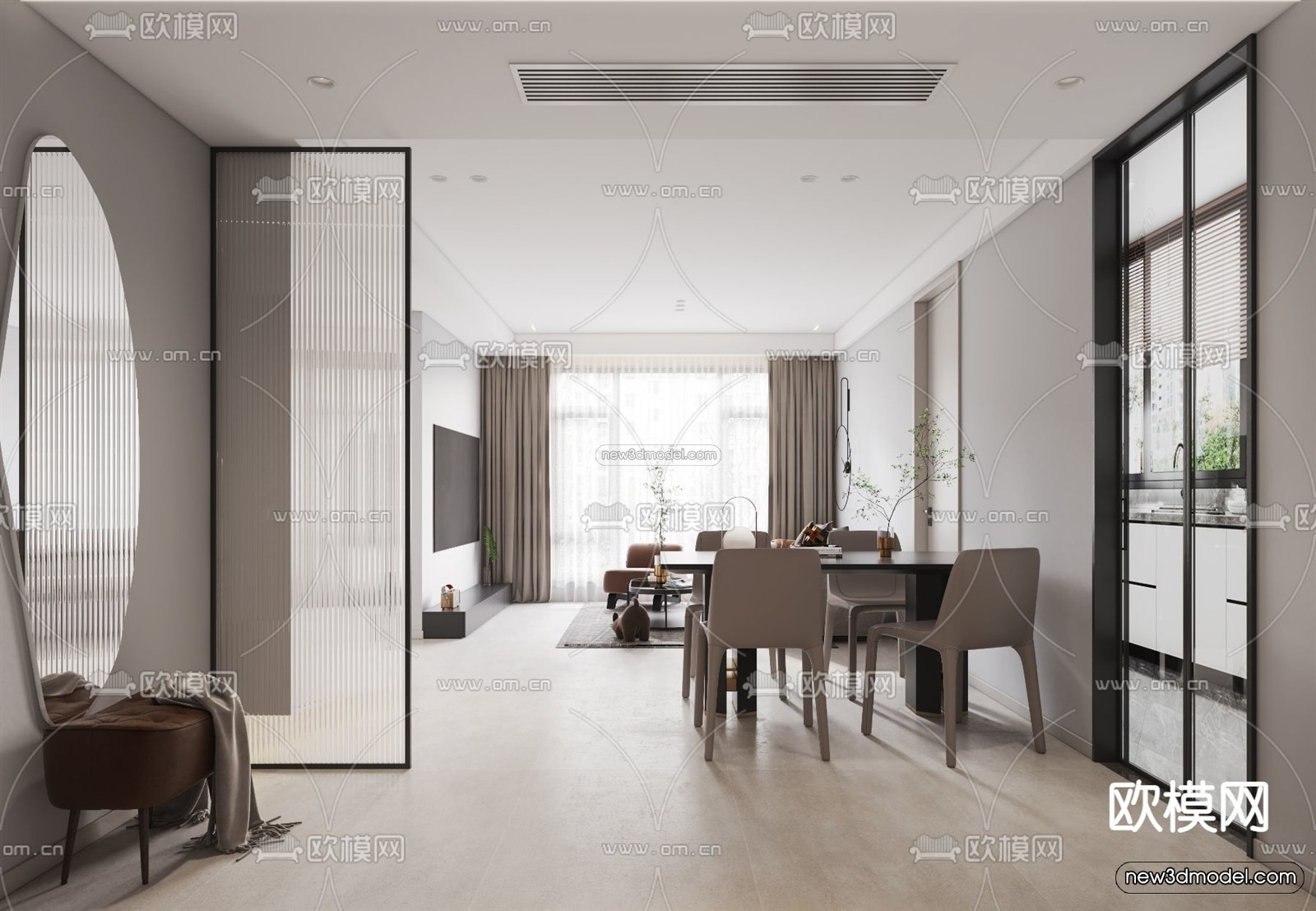 Minimalist Style Interior 3D Blocks – Living Room 3D Model – 007 – VRAY - thumbnail 3
