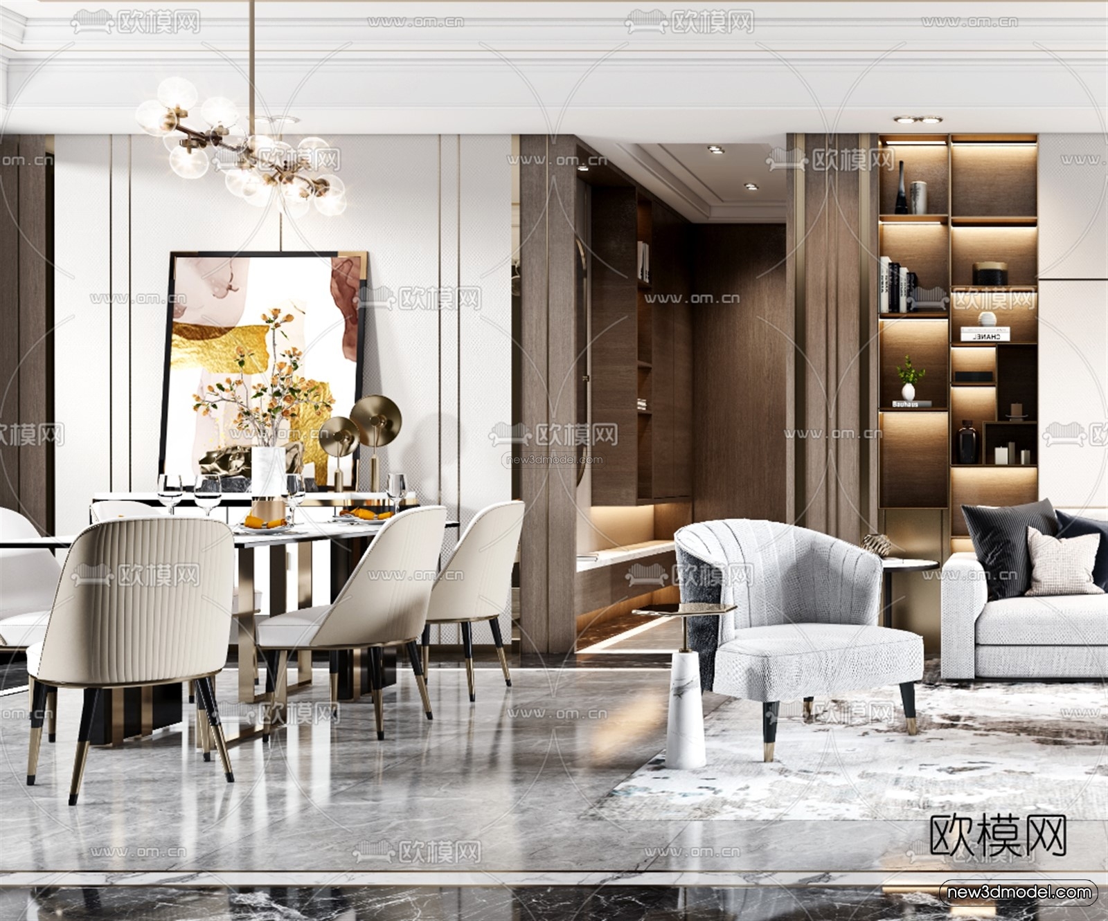 Luxury Style Interior 3D Blocks – Living Room 3D Model – 003 – VRAY - thumbnail 3