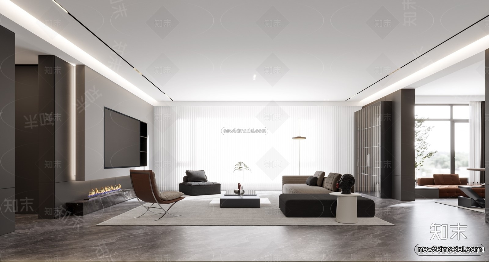 Black – White – Gray Colors Interior 3D Blocks – Living Room 3D Scene – 052 – CORONA - thumbnail 2