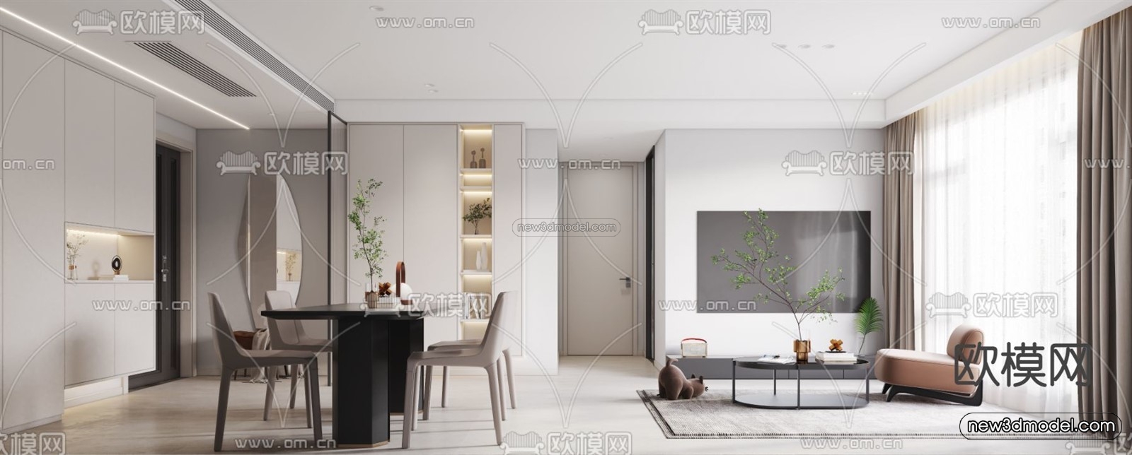 Minimalist Style Interior 3D Blocks – Living Room 3D Model – 007 – VRAY - thumbnail 2