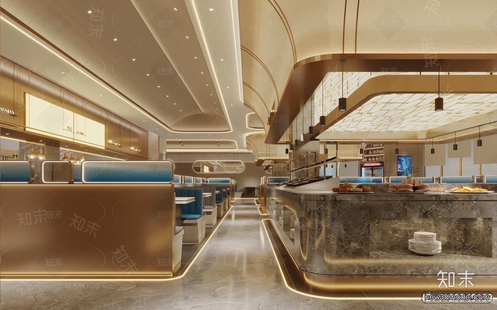 Modern Style Interior 3D Blocks and 3D Models – Seafood Restaurant 3D Scene – 1026 – CORONA - thumbnail 2