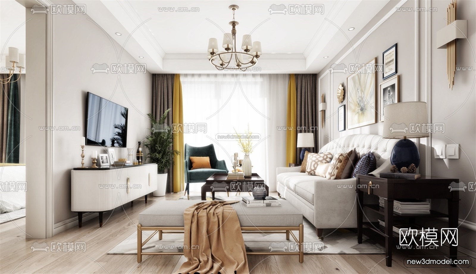 Europe Style Interior 3D Blocks – Living Room 3D Model – 028 – VRAY - thumbnail 4