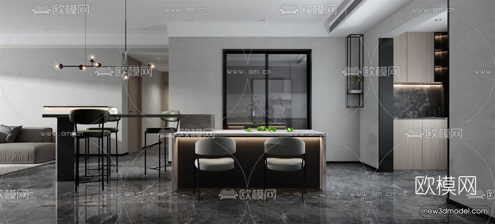 Minimalist Style Interior 3D Blocks – Living Room 3D Model – 008 – VRAY - thumbnail 4