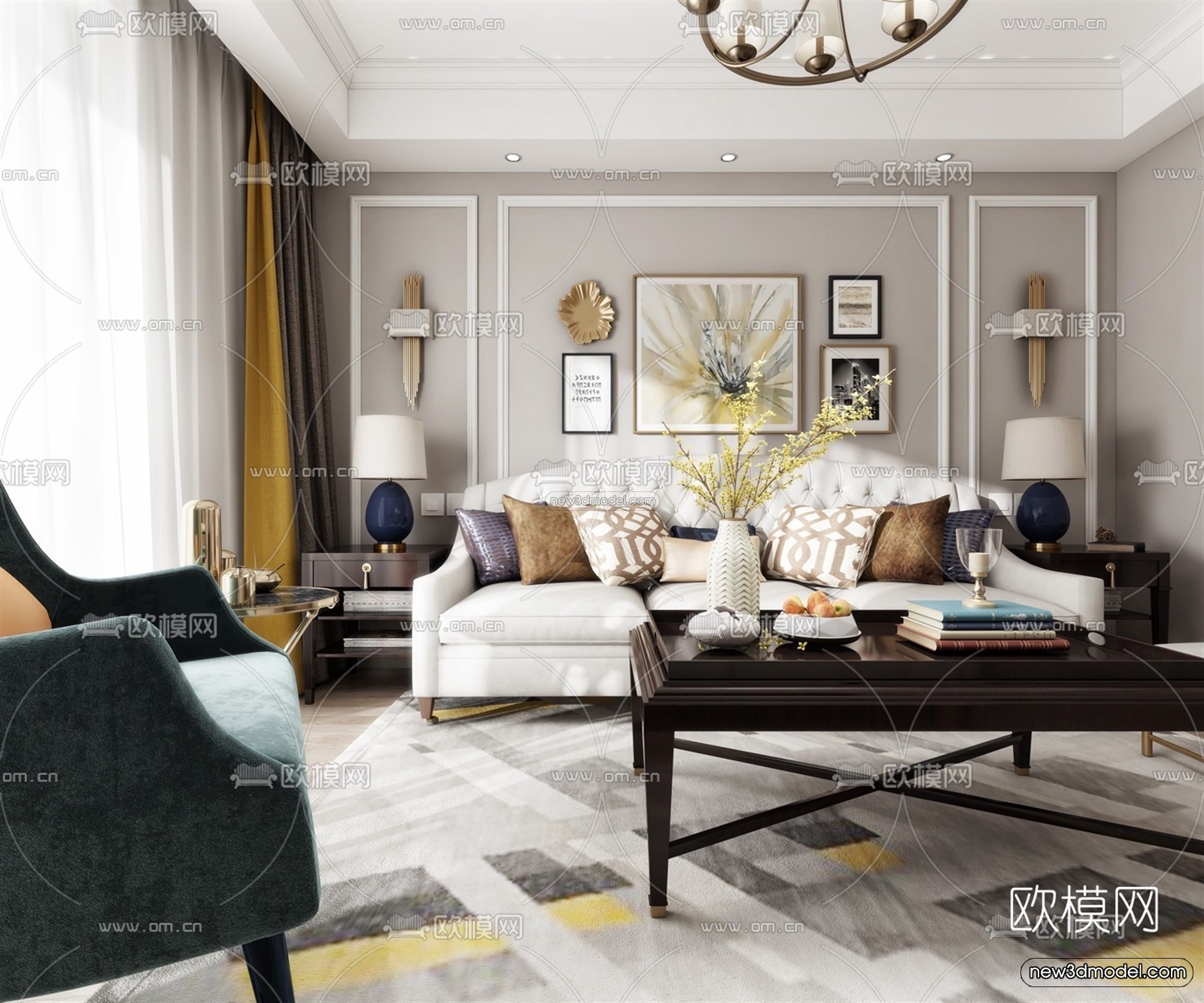 Europe Style Interior 3D Blocks – Living Room 3D Model – 028 – VRAY - thumbnail 3