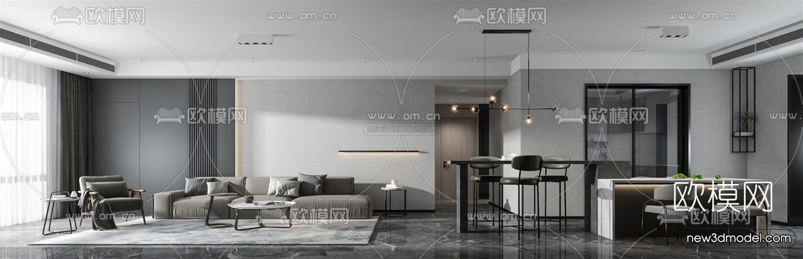 Minimalist Style Interior 3D Blocks – Living Room 3D Model – 008 – VRAY - thumbnail 2