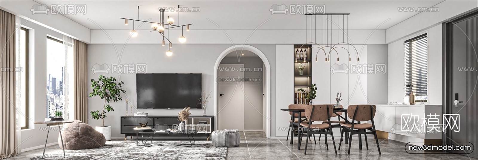 Minimalist Style Interior 3D Blocks – Living Room 3D Model – 009 – VRAY - thumbnail 2