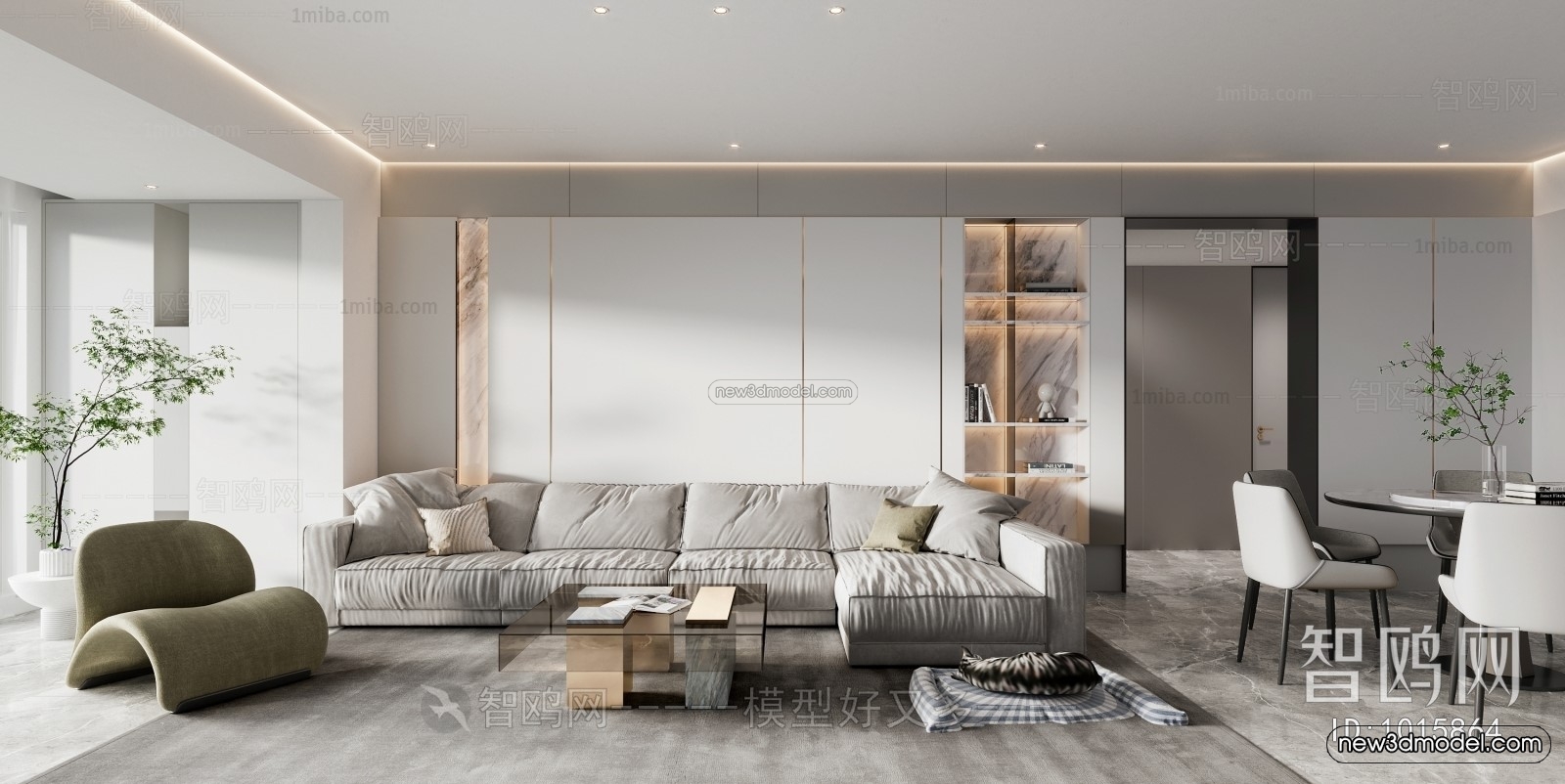 Minimalist Style Interior 3D Blocks – Living Room 3D Model – 010 – VRAY - thumbnail 2