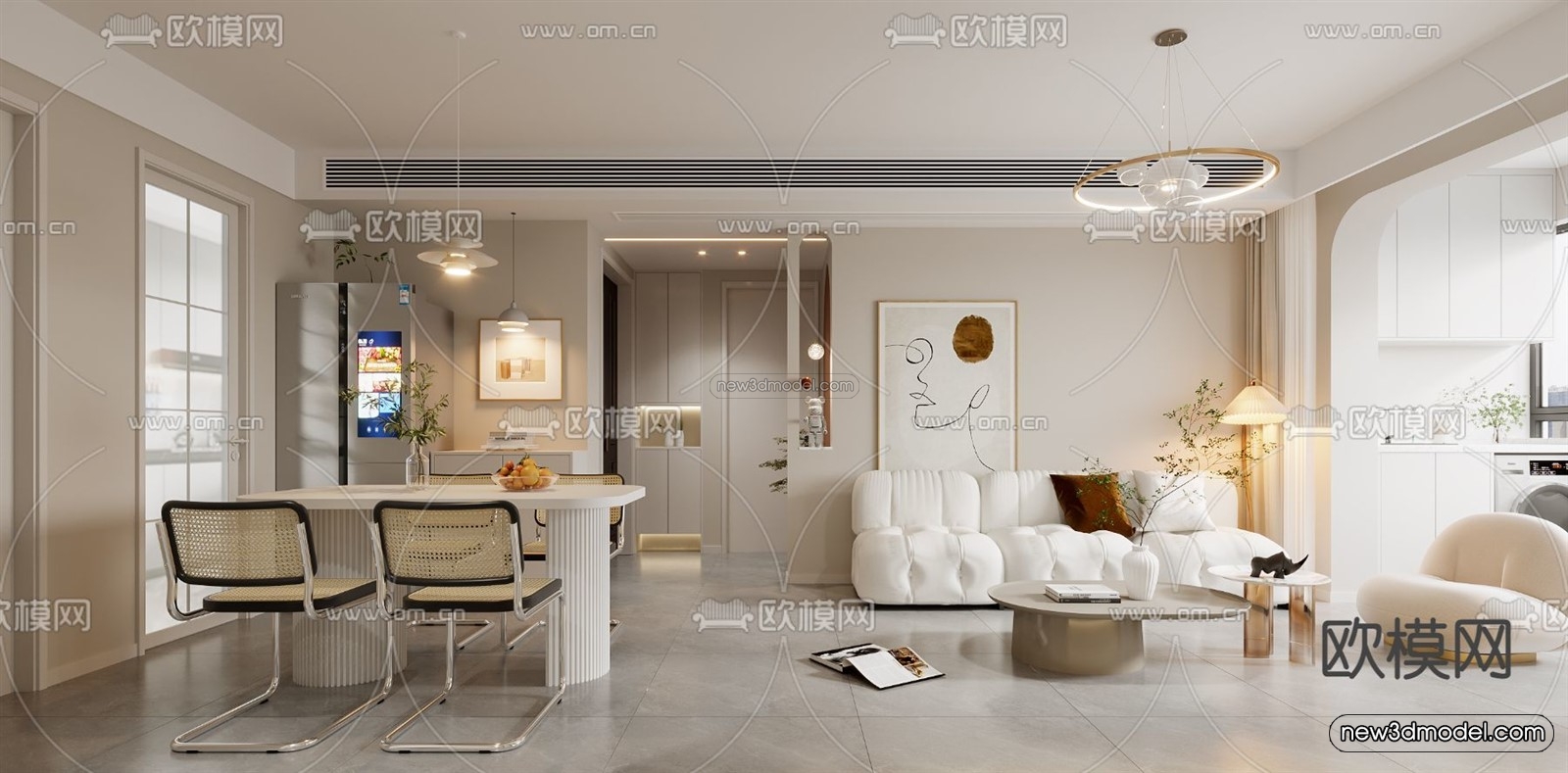 Cream Style Interior 3D Blocks – Living Room 3D Model – 100 – VRAY - thumbnail 2