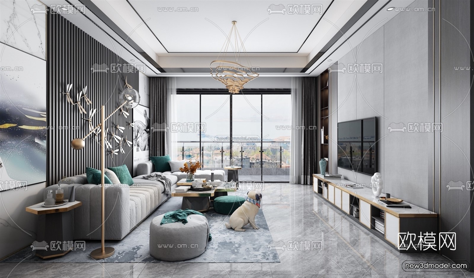 Luxury Style Interior 3D Blocks – Living Room 3D Model – 008 – VRAY - thumbnail 2