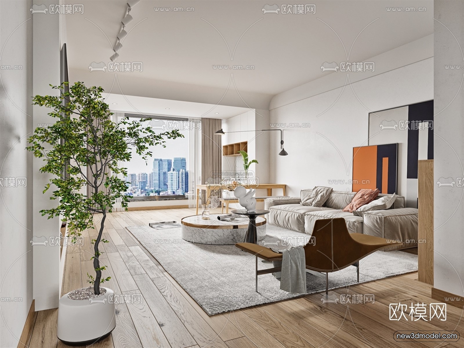 Minimalist Style Interior 3D Blocks – Living Room 3D Model – 013 – VRAY - thumbnail 4