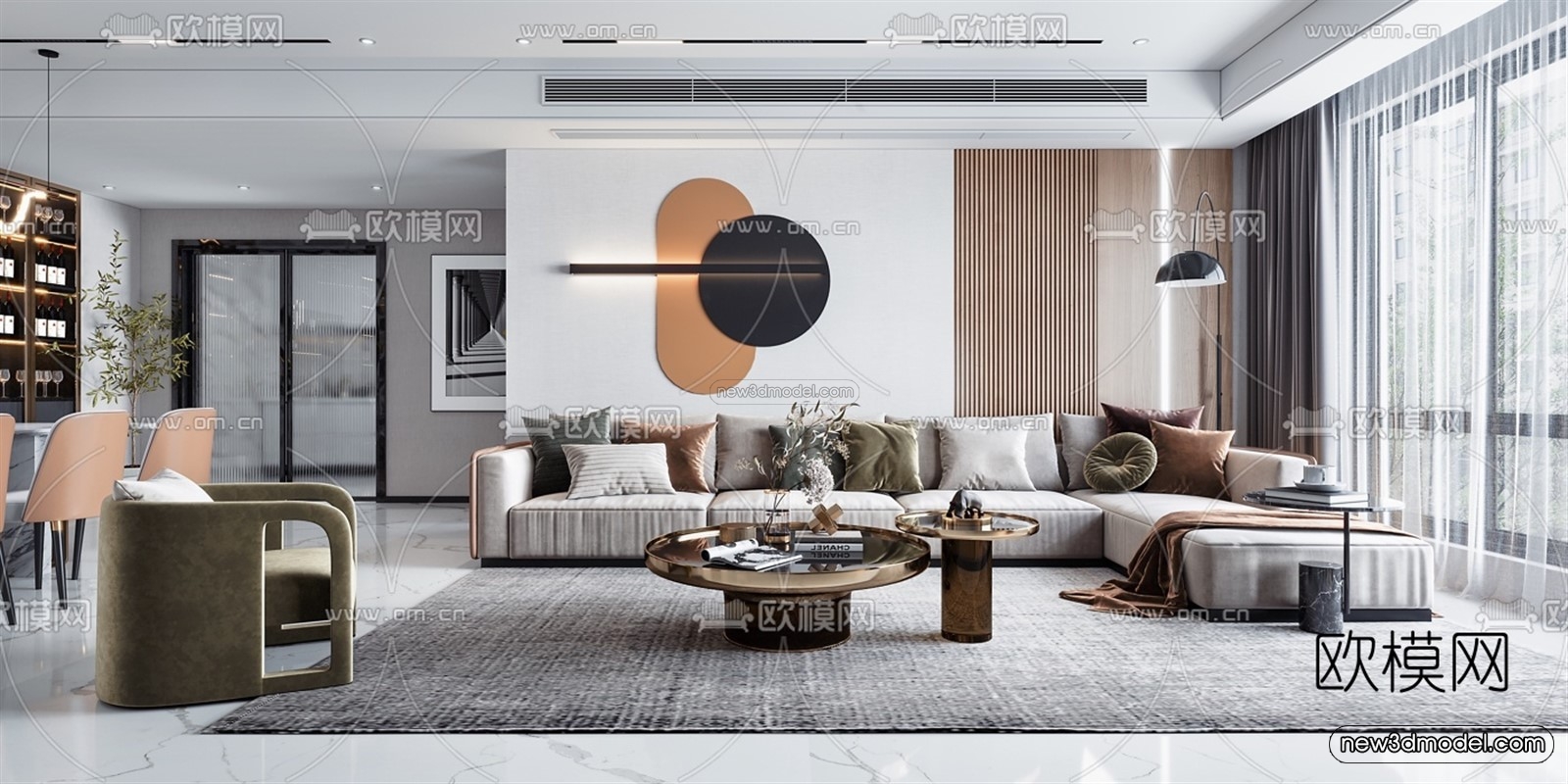 Luxury Style Interior 3D Blocks – Living Room 3D Model – 019 – VRAY - thumbnail 2