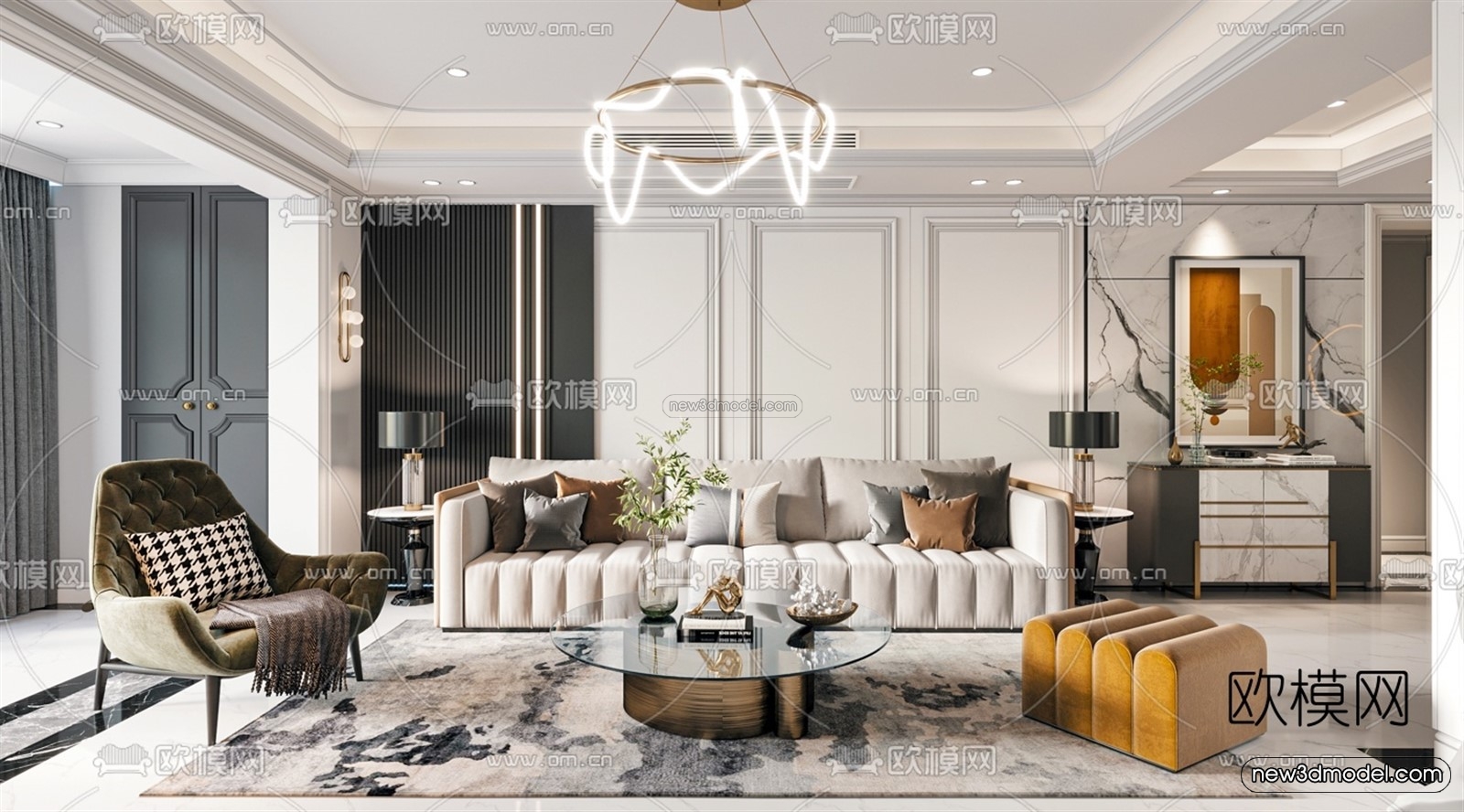 Luxury Style Interior 3D Blocks – Living Room 3D Model – 041 – VRAY - thumbnail 2