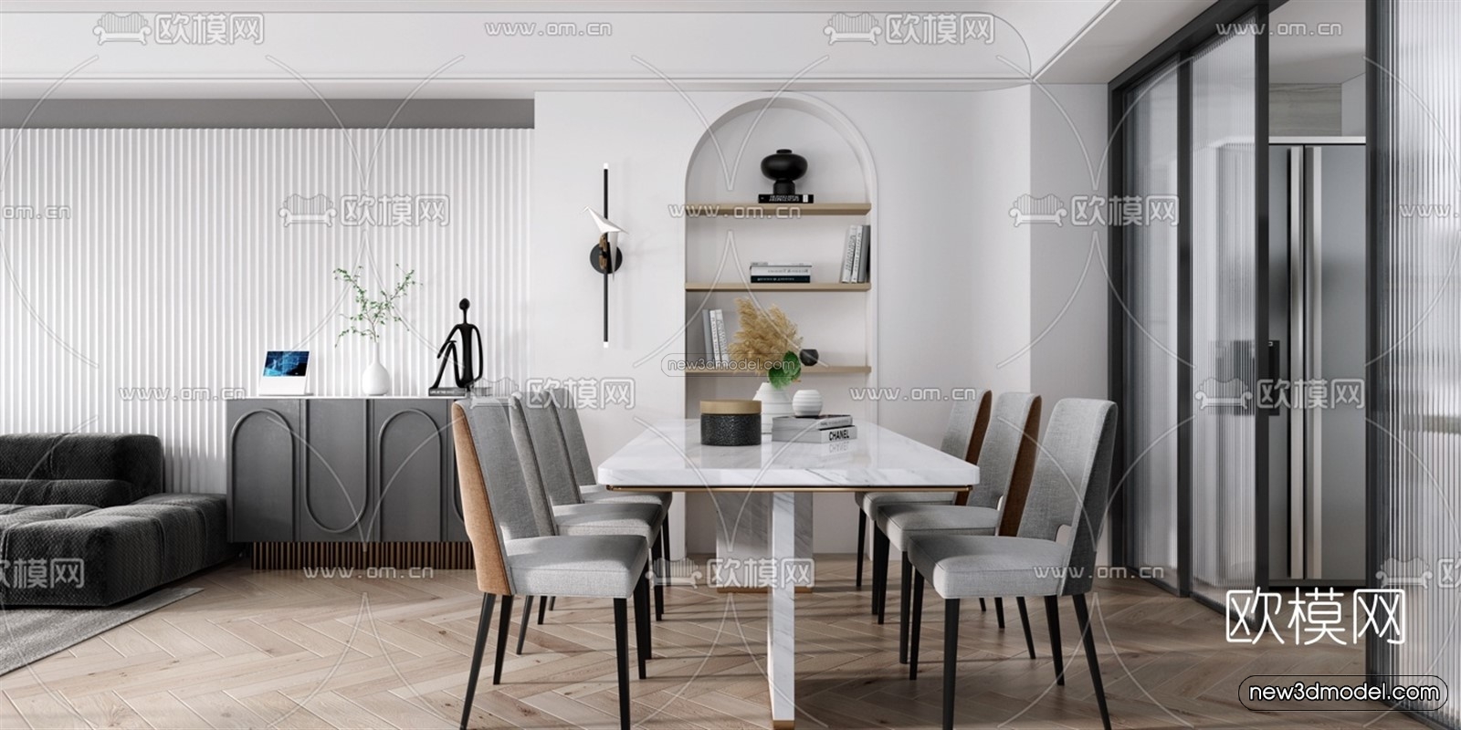 Minimalist Style Interior 3D Blocks – Living Room 3D Model – 016 – VRAY - thumbnail 2