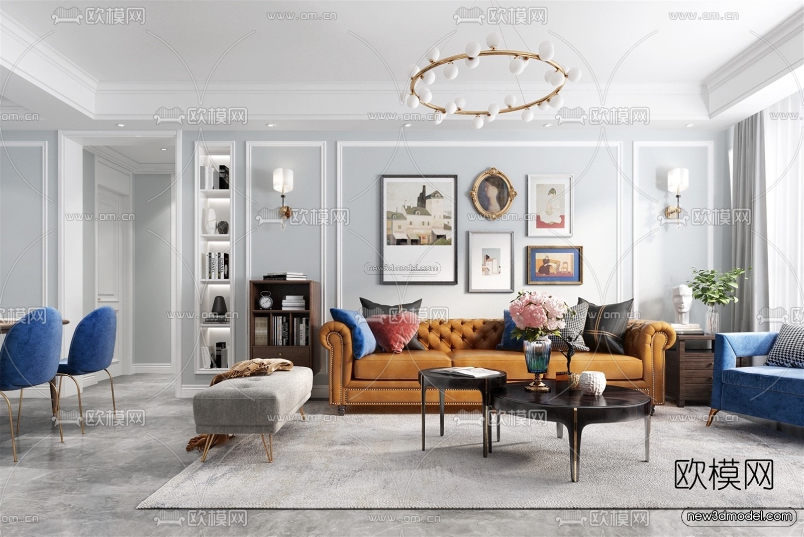 Europe Style Interior 3D Blocks – Living Room 3D Model – 031 – VRAY - thumbnail 3