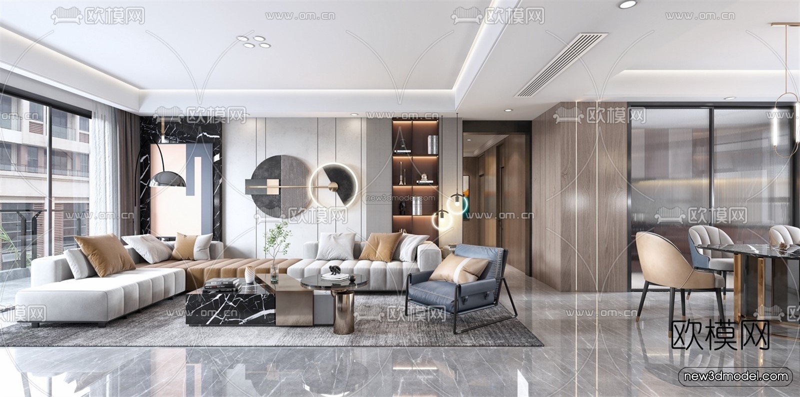 Luxury Style Interior 3D Blocks – Living Room 3D Model – 052 – VRAY - thumbnail 3