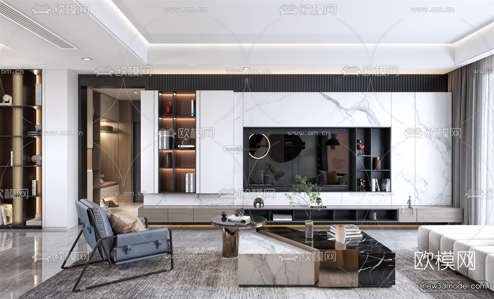 Luxury Style Interior 3D Blocks – Living Room 3D Model – 052 – VRAY - thumbnail 2