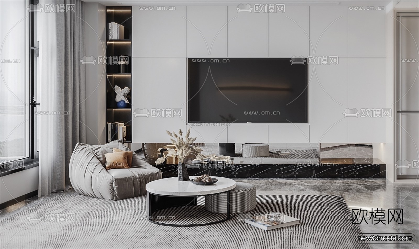 Minimalist Style Interior 3D Blocks – Living Room 3D Model – 014 – VRAY - thumbnail 3