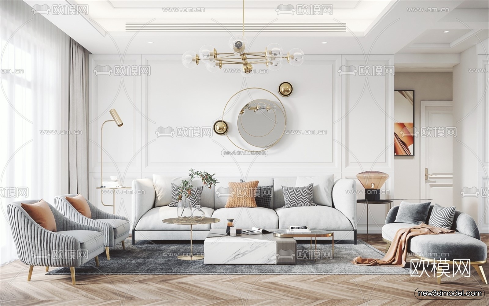 Luxury Style Interior 3D Blocks – Living Room 3D Model – 067 – VRAY - thumbnail 3