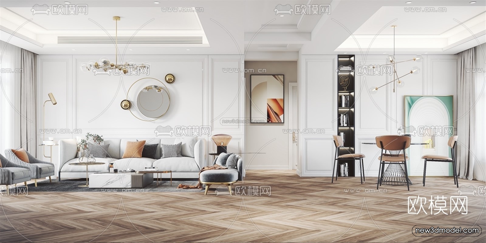 Luxury Style Interior 3D Blocks – Living Room 3D Model – 067 – VRAY - thumbnail 2