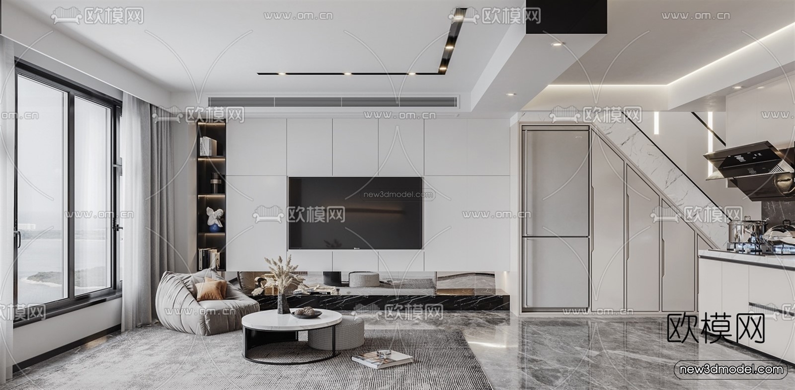 Minimalist Style Interior 3D Blocks – Living Room 3D Model – 014 – VRAY - thumbnail 2