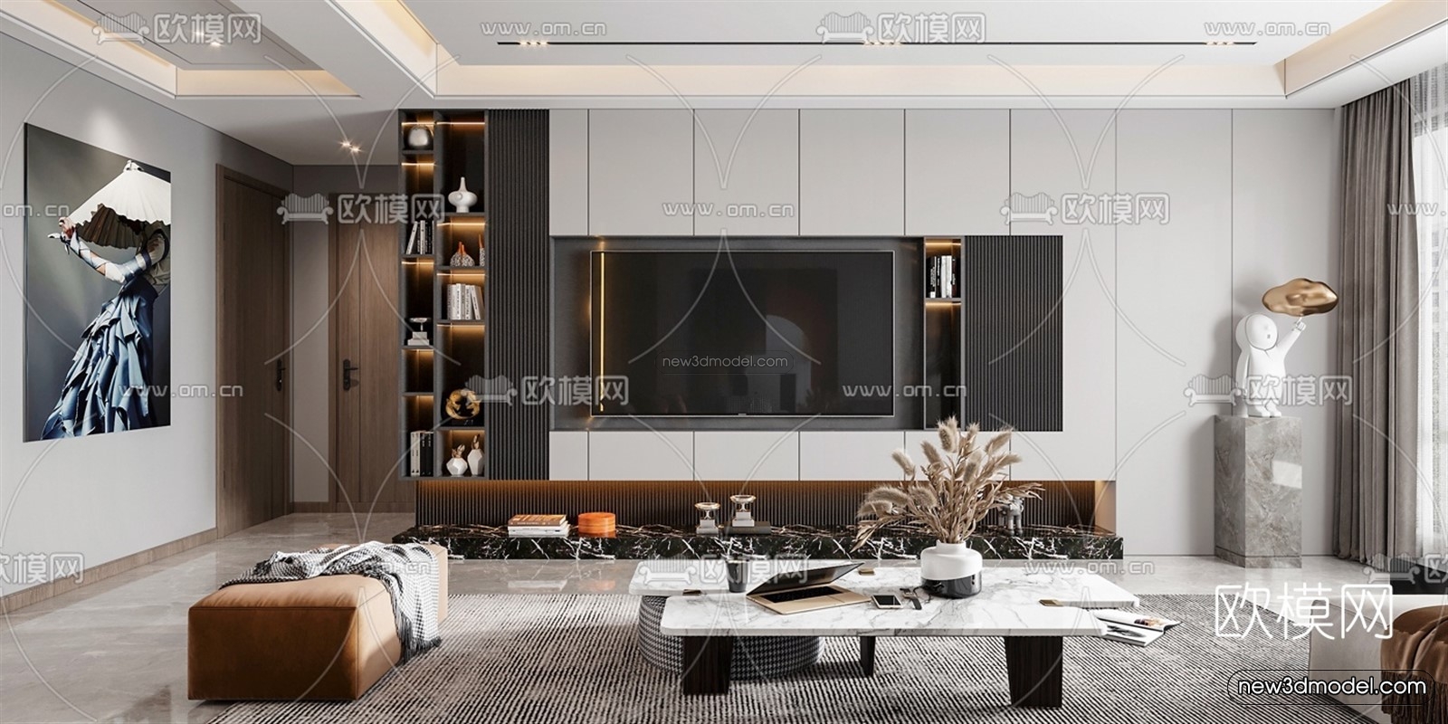 Luxury Style Interior 3D Blocks – Living Room 3D Model – 063 – VRAY - thumbnail 2