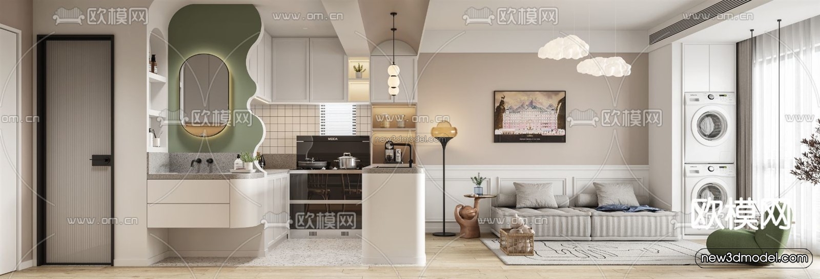 Cream Style Interior 3D Blocks – Living Room 3D Model – 104 – VRAY - thumbnail 2