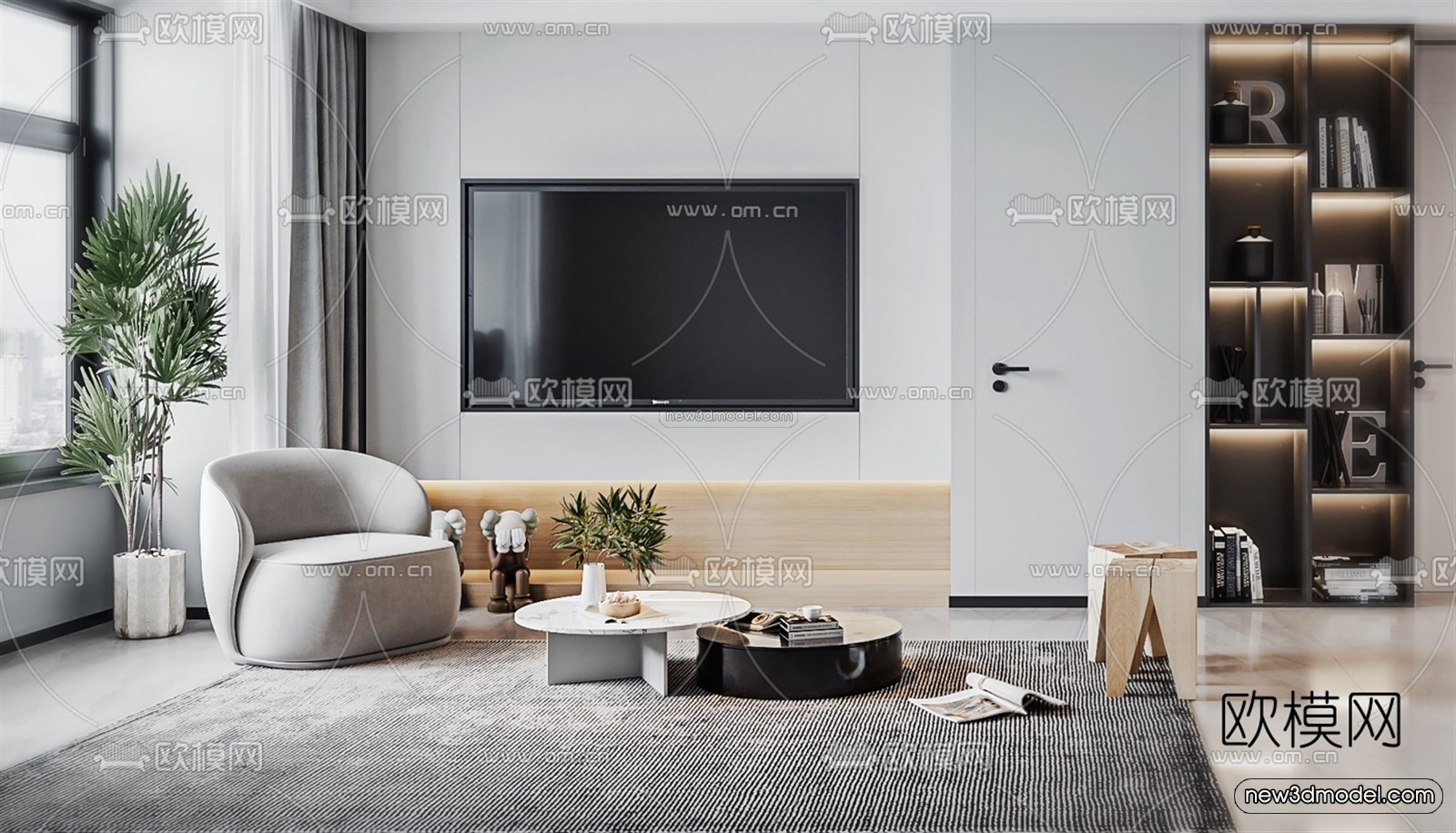Minimalist Style Interior 3D Blocks – Living Room 3D Model – 018 – VRAY - thumbnail 4