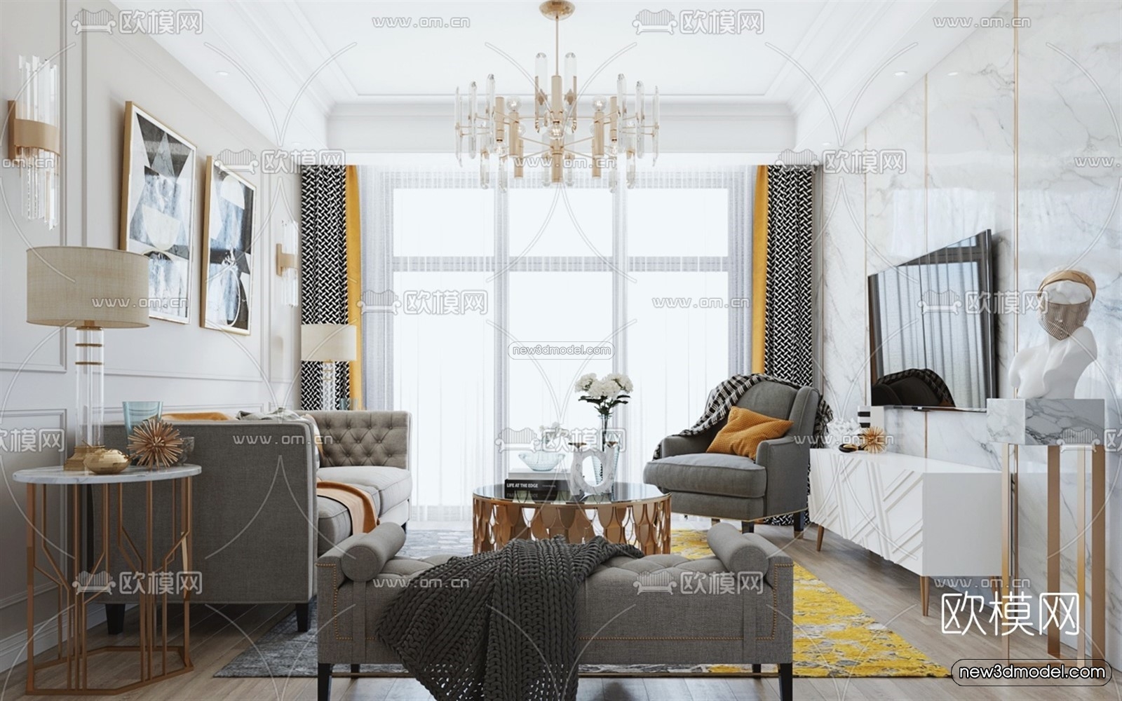 Europe Style Interior 3D Blocks – Living Room 3D Model – 032 – VRAY - thumbnail 4