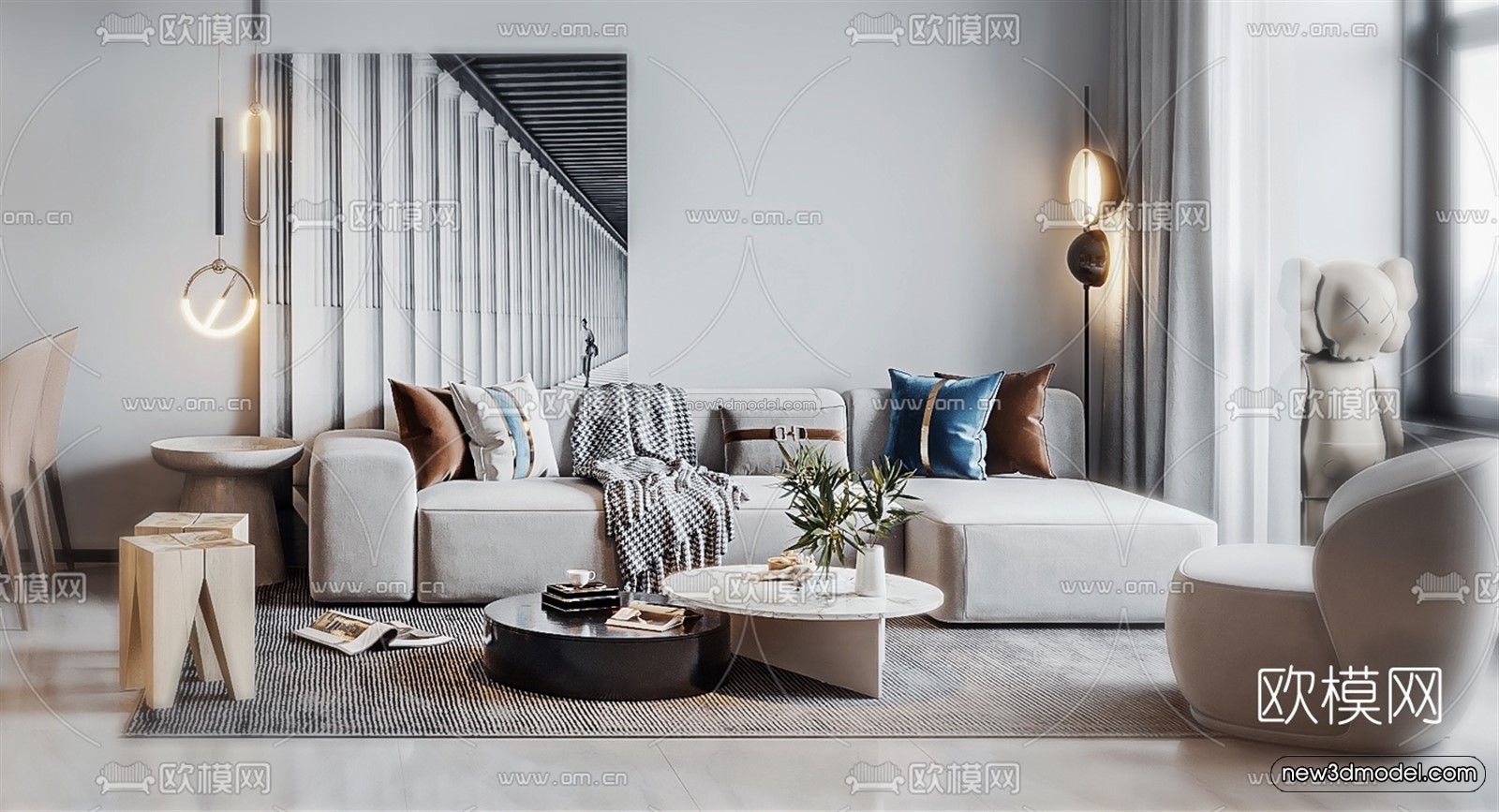 Minimalist Style Interior 3D Blocks – Living Room 3D Model – 018 – VRAY - thumbnail 3