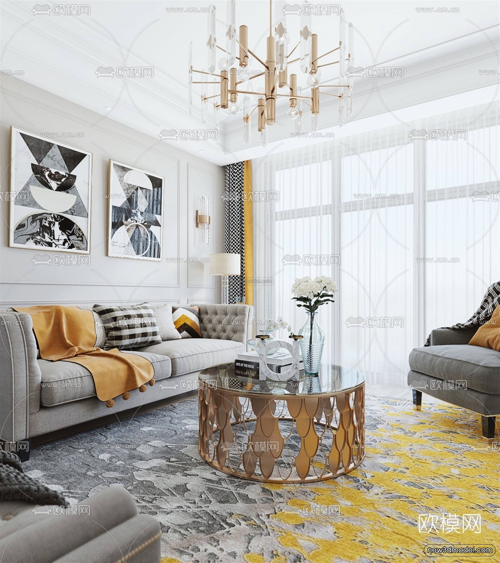 Europe Style Interior 3D Blocks – Living Room 3D Model – 032 – VRAY - thumbnail 3