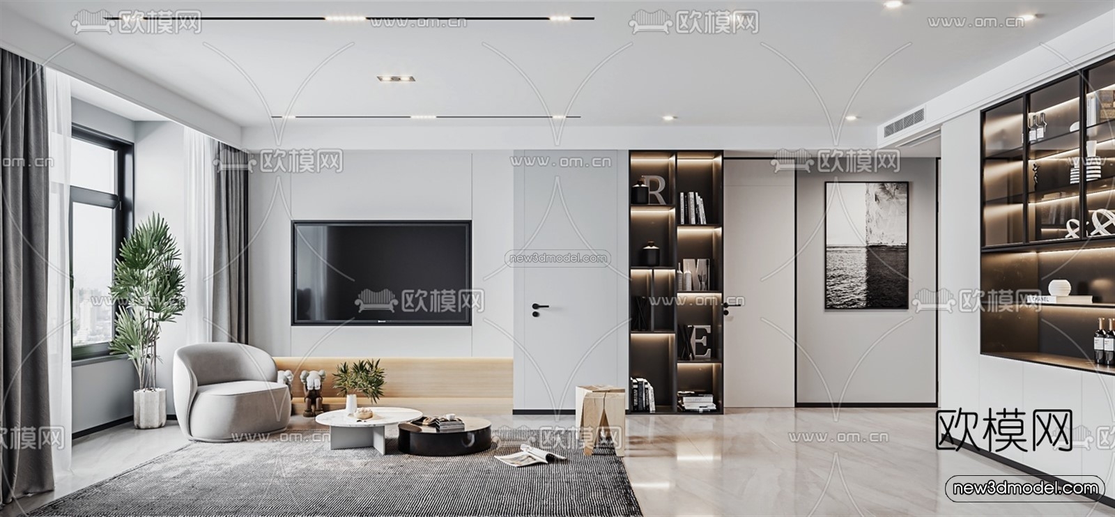 Minimalist Style Interior 3D Blocks – Living Room 3D Model – 018 – VRAY - thumbnail 2